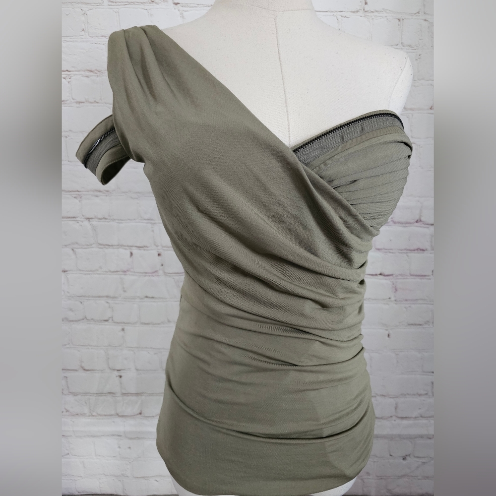 bebe x kim kardashian One-Shoulder Olive Green Ruched Top